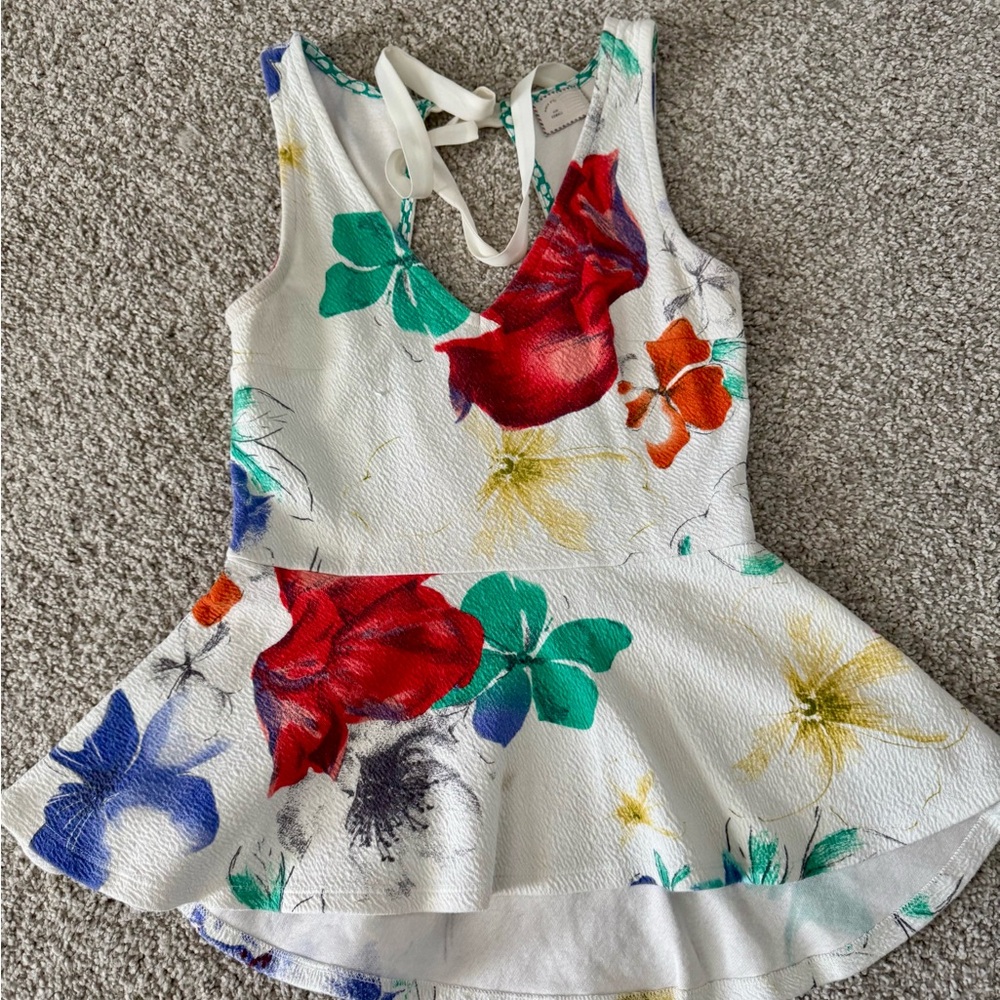 Anthropologie Floral Sleeveless cut out peplum top - Picture 3 of 4